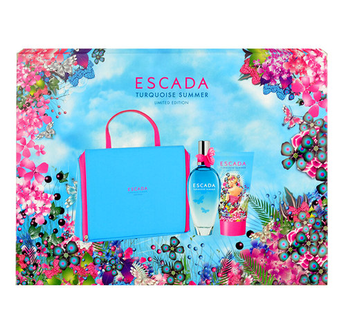 Escada Turquoise Summer 100ml EDT 100ml + 150ml body lotion + cosmetic bag Kvepalai Moterims EDT Rinkinys (Pažeista pakuotė)