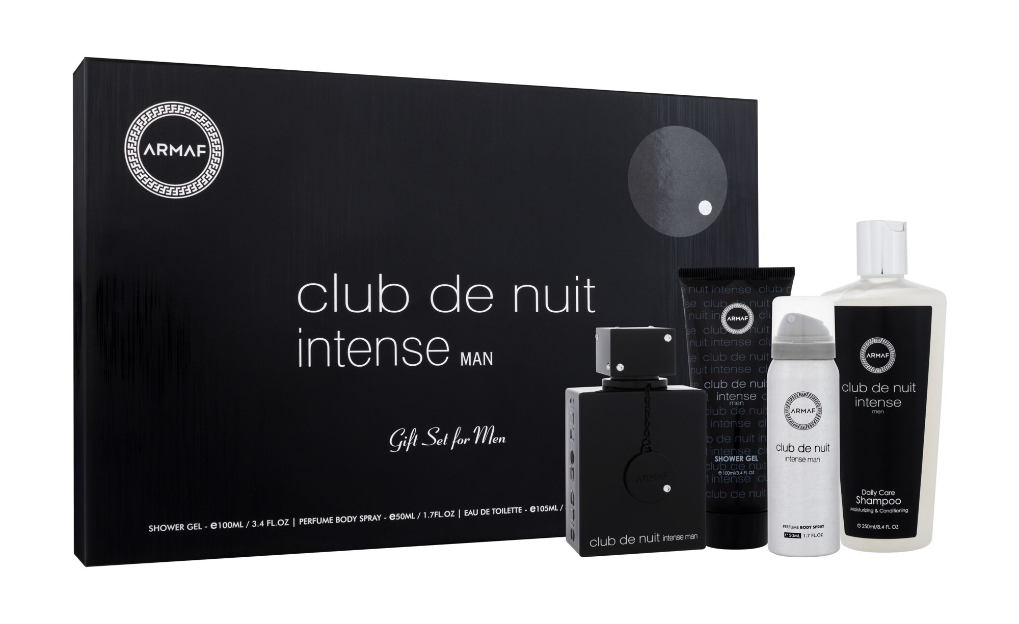 Armaf Club de Nuit Intense 105ml NIŠINIAI Edt 105 ml + Shower Gel 100 ml + Deodorant 50 ml + Shampoo 250 ml Kvepalai Vyrams EDT Rinkinys (Pažeista pakuotė)