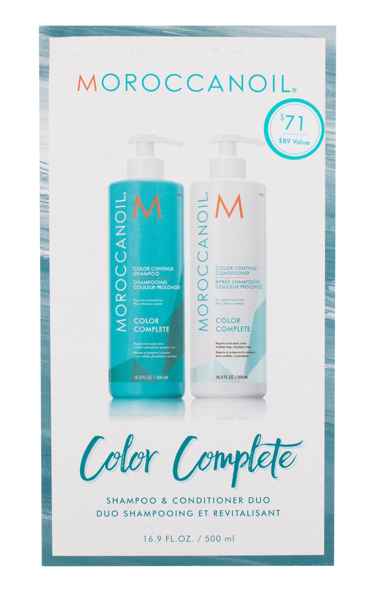 Moroccanoil Color Complete 500ml Shampoo Color Complete 500 ml + Conditioner Color Complete 500 ml šampūnas Rinkinys (Pažeista pakuotė)