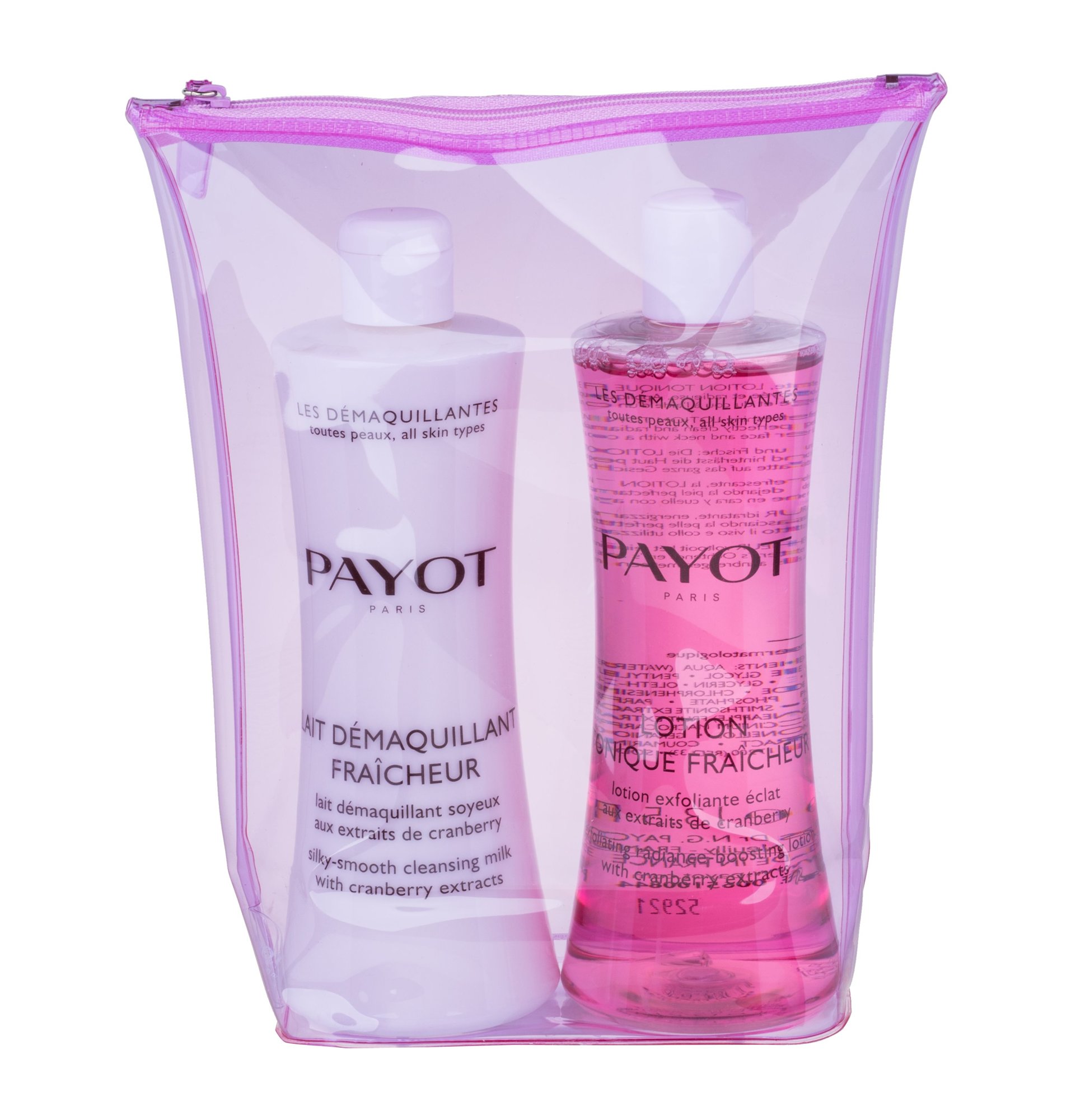 Payot Les Démaquillantes 400ml Silky Smooth Cleansing Milk 400 ml + Exfoliating Radiance-Boosting Lotion 400 ml + Cosmetic Bag veido valiklis Rinkinys
