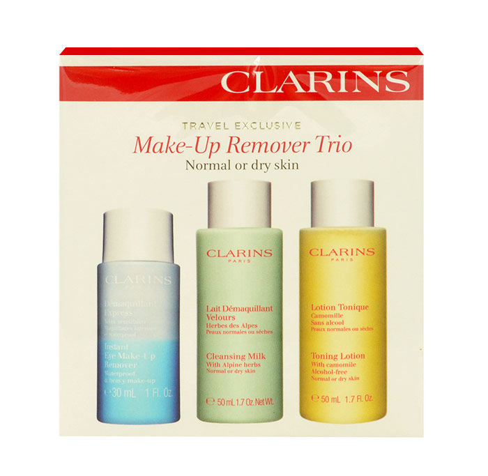 Clarins Toning Lotion 50ml 30ml Instant Eye Make-Up Remover + 50ml Cleansing Milk With Alpine Herbs+ 50ml Toning Lotion With Camomile valomasis vanduo veidui Rinkinys