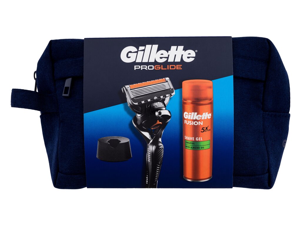 Gillette ProGlide 1vnt Razor ProGlide 1 pc + Fusion Shaving Gel Sensitive 200 ml + Razor Holder + Cosmetic Bag skustuvas Rinkinys