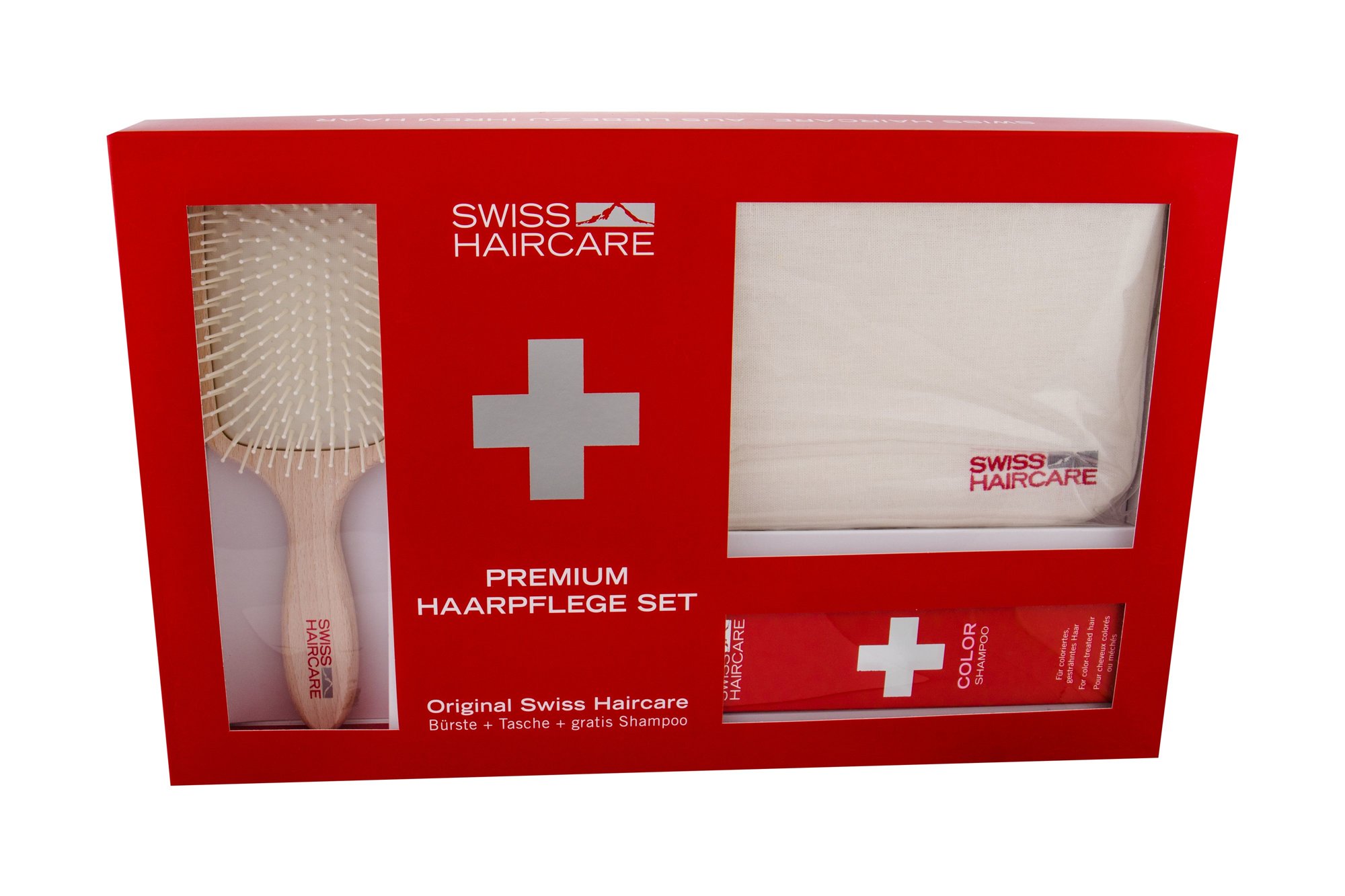 Swiss Haircare Premium 1vnt Paddle Brush 1 ks + Coloured Hair Shampoo 200 ml + Bag plaukų šepetys Rinkinys (Pažeista pakuotė)