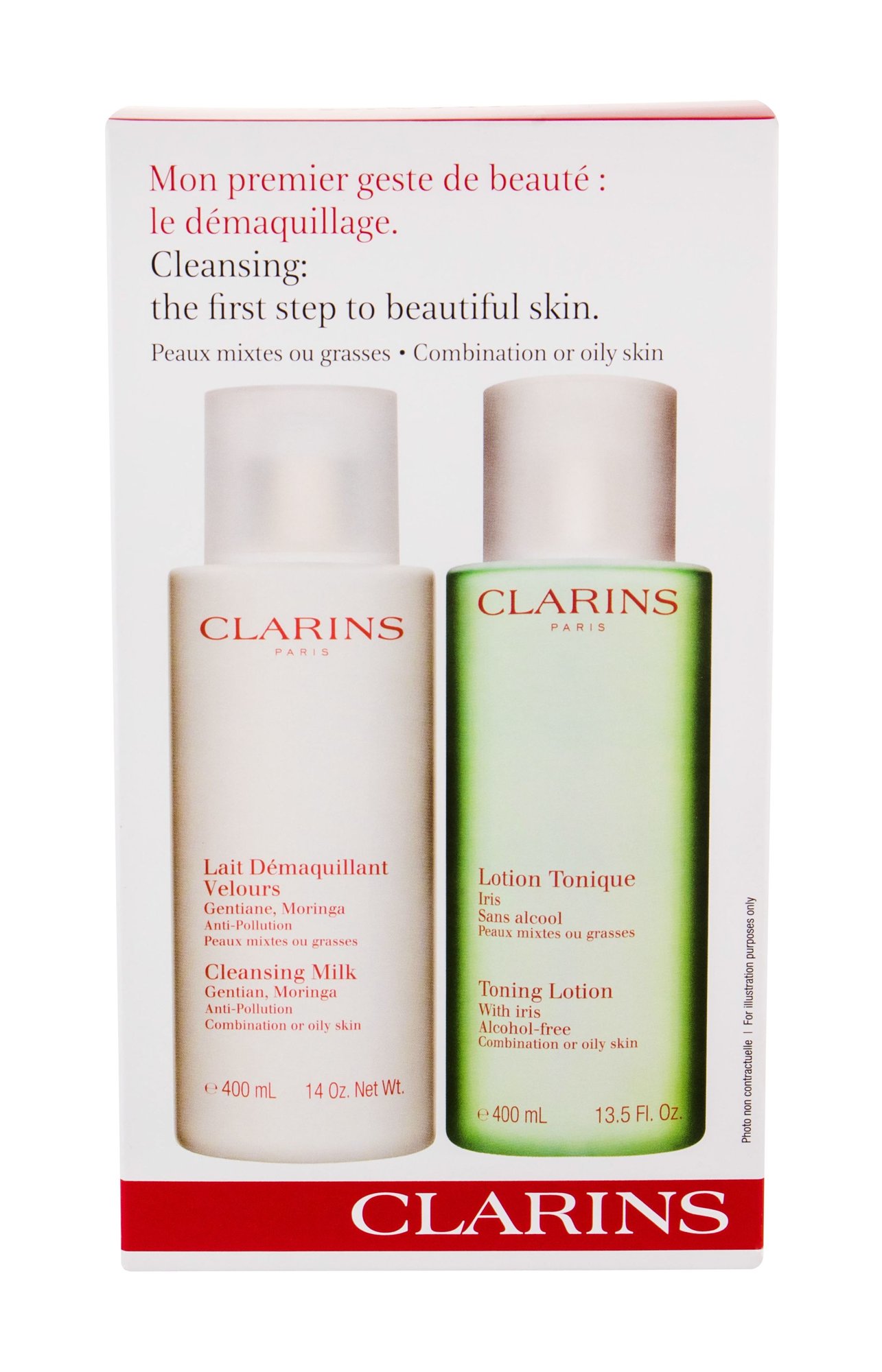 Clarins Cleansing Milk With Gentian 400ml Cleansing Milk 400 ml + Cleansing Water 400 ml veido pienelis  Rinkinys