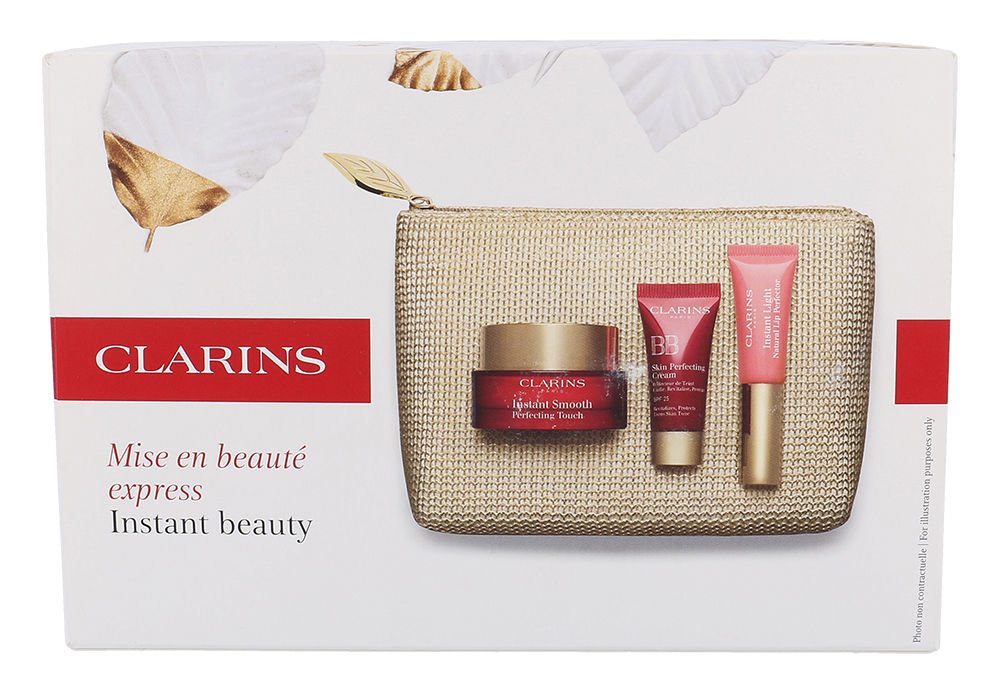Clarins Instant Smooth 15ml Instant Smooth 15 ml + BB Skin Perfecting Cream SPF25 8 ml 02 + Instant Light Natural Lip Perfector 5 ml 01 + Bag primeris Rinkinys