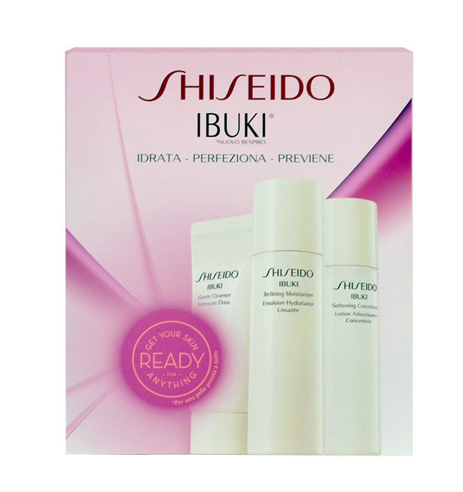 Shiseido Ibuki 30ml 30ml Ibuki Gentle Cleanser + 30ml Ibuki Softening Concentrate + 30ml Ibuki Refining Moisturizer veido putos Rinkinys