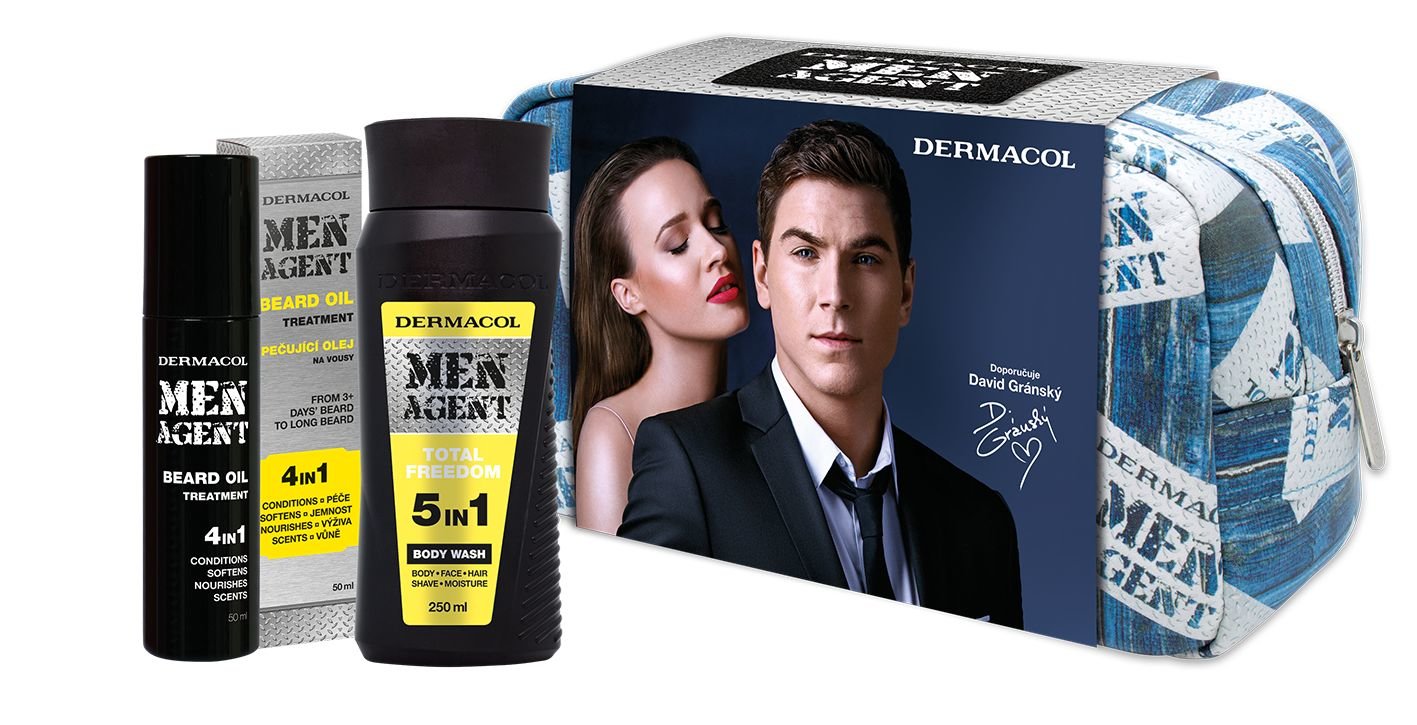Dermacol Men Agent Total Freedom 250ml Shower Gel 5in1 250 ml + Beard Oil Treatment 4in1 50 ml + Cosmetic Bag dušo želė Rinkinys