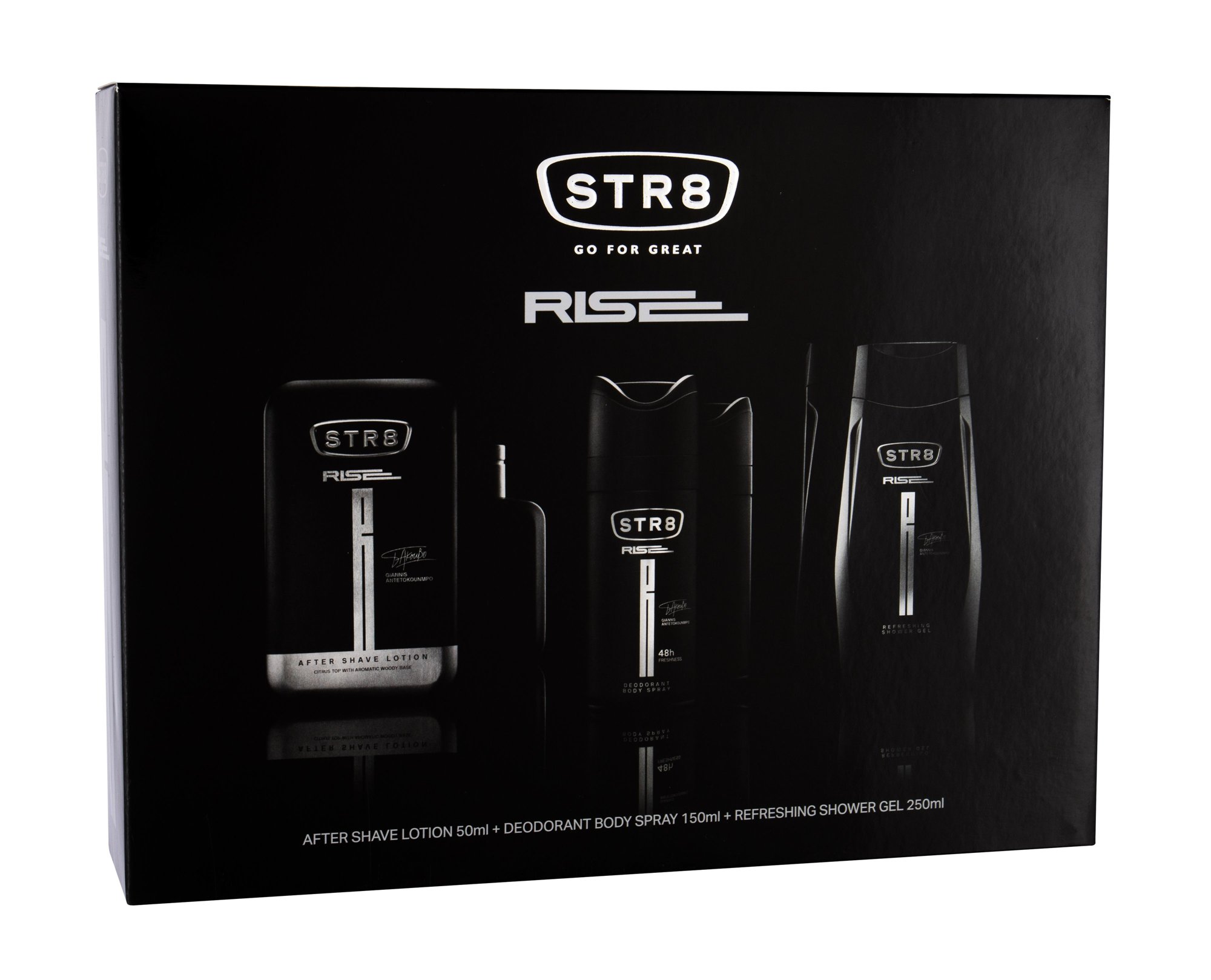 STR8 Rise 50ml Aftershave Water 50 ml + Deodorant 150 ml + Shower Gel 250 ml vanduo po skutimosi Rinkinys (Pažeista pakuotė)