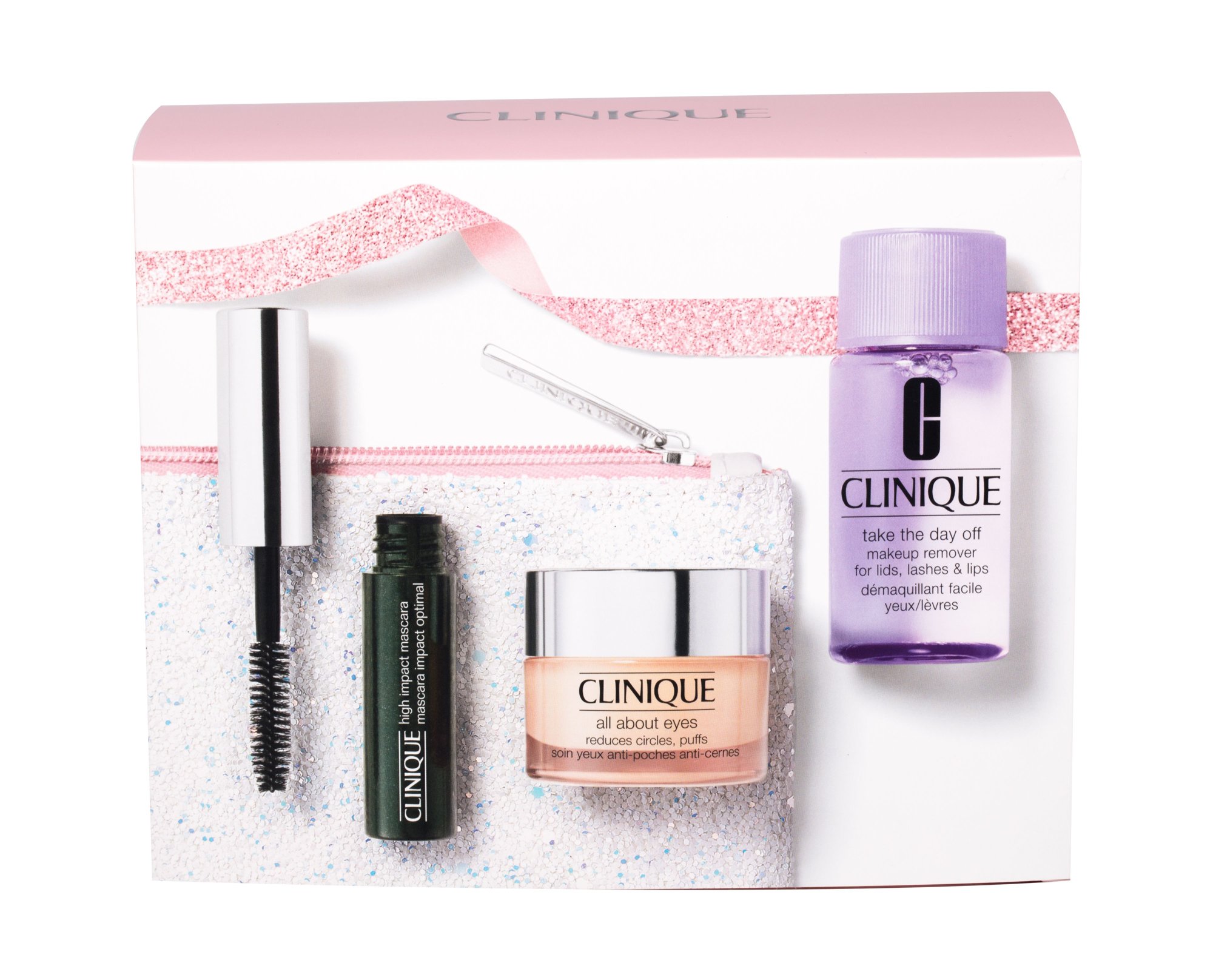 Clinique High Impact 3,5ml 3,5ml High Impact Mascara + 15ml All About Eyes All Skin Types + 30ml High Take The Day Off Makeup Remover blakstienų tušas Rinkinys