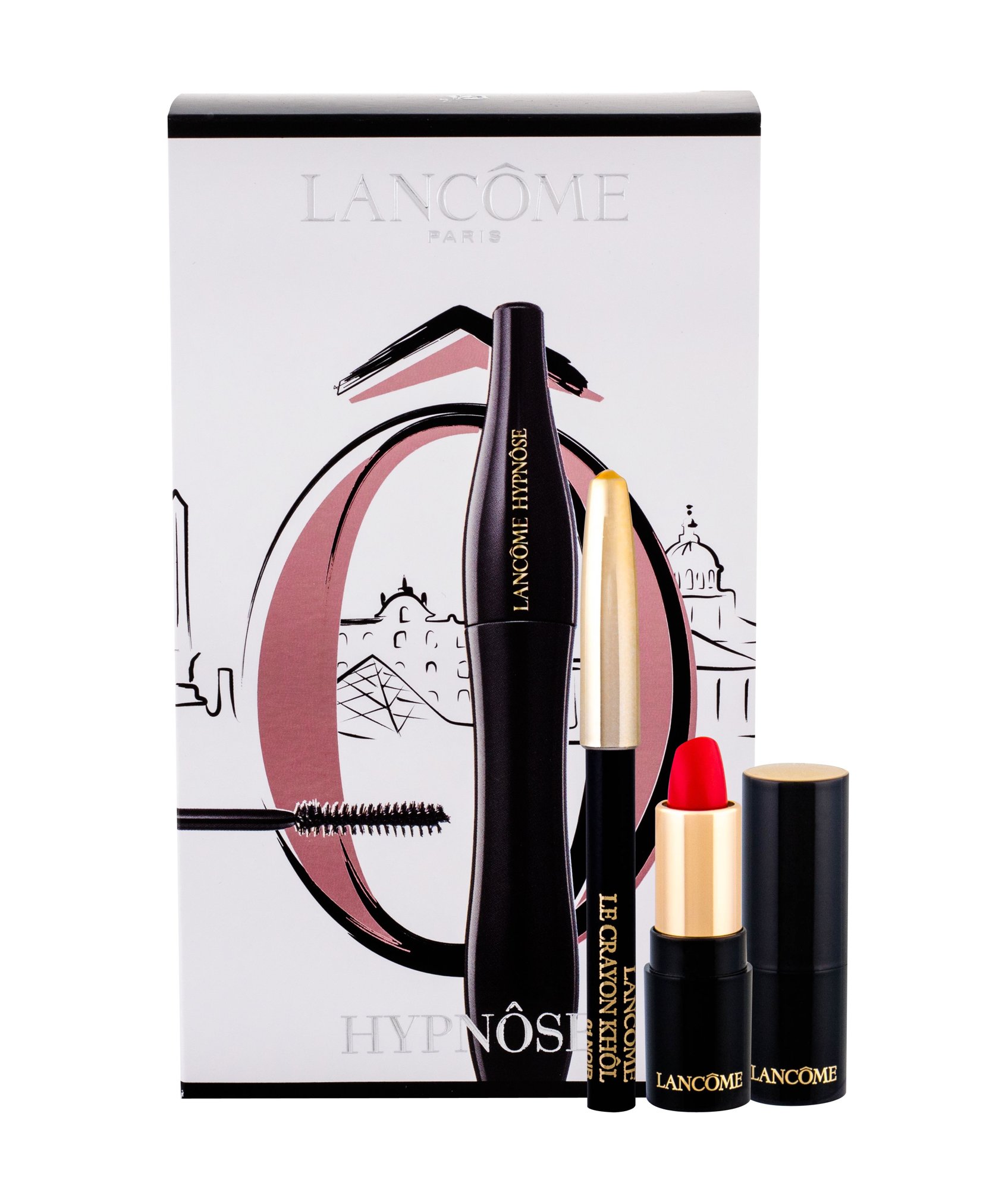Lancome Hypnose 6,2ml Mascara 6,2 ml + Eyeliner Le Crayon Khol 0,7 g 01 Noir + Lipstick L´Absolu Rouge 1,6 g 132 Caprice Cream blakstienų tušas Rinkinys