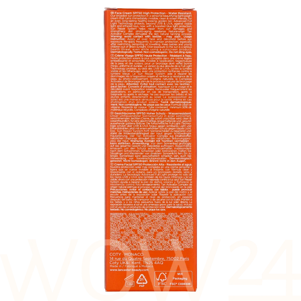 Lancaster Lancaster Sun Beauty Comfort Touch Face Creamspf50 50 ml Unisex Apsauga nuo saulės veidui