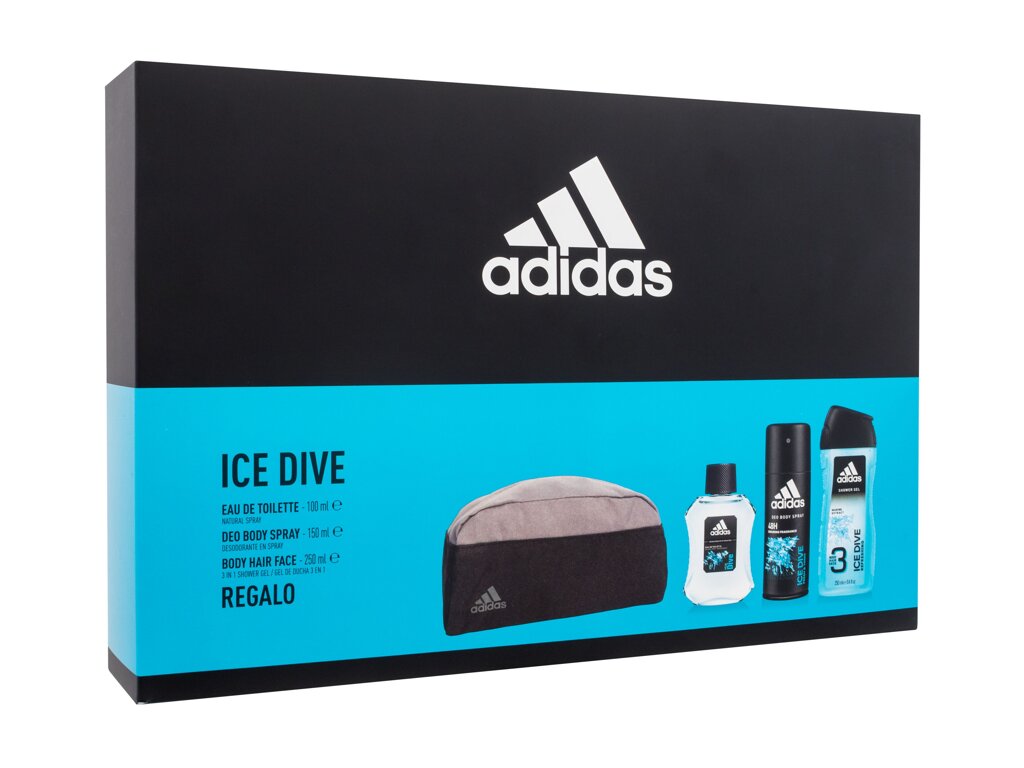 Adidas Ice Dive 100ml Edt 100 ml + Deodorant 150 ml + Shower Gel 250 ml + Cosmetic Bag Kvepalai Vyrams EDT Rinkinys (Pažeista pakuotė)
