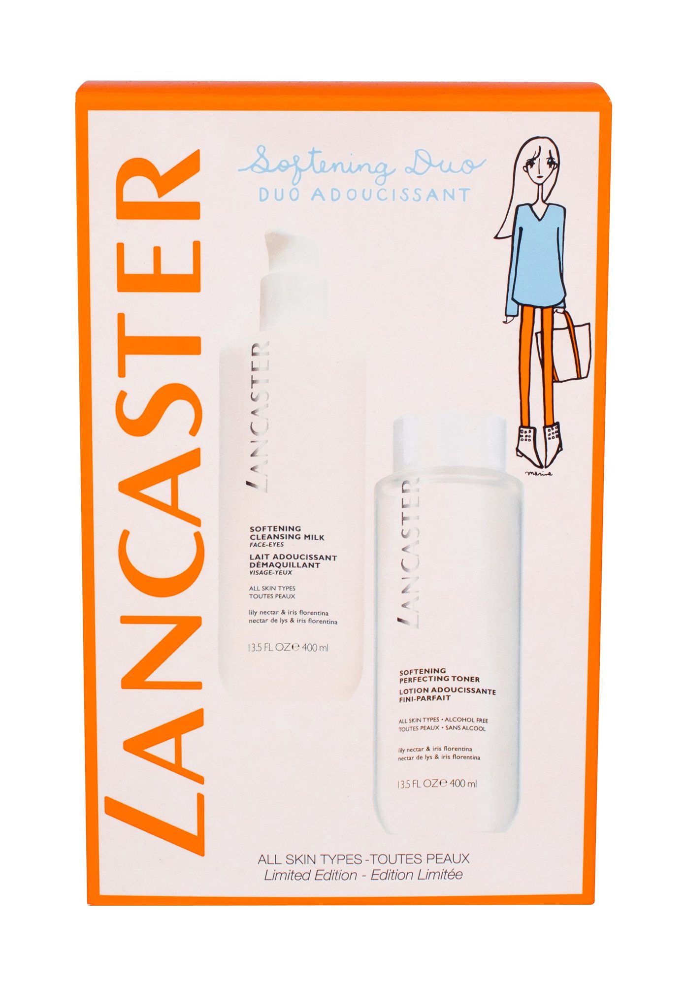 Lancaster Softening Cleansing Milk 400ml Cleansing Skin Lotion 400 ml + Cleansing Skin Water 400 ml veido pienelis  Rinkinys (Pažeista pakuotė)