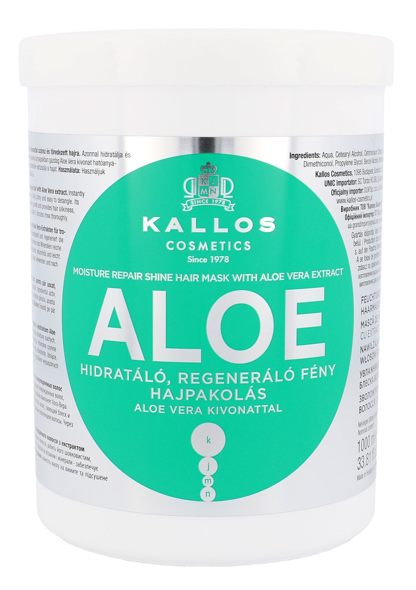 Kallos Cosmetics Aloe Vera 1000ml plaukų kaukė (Pažeista pakuotė)