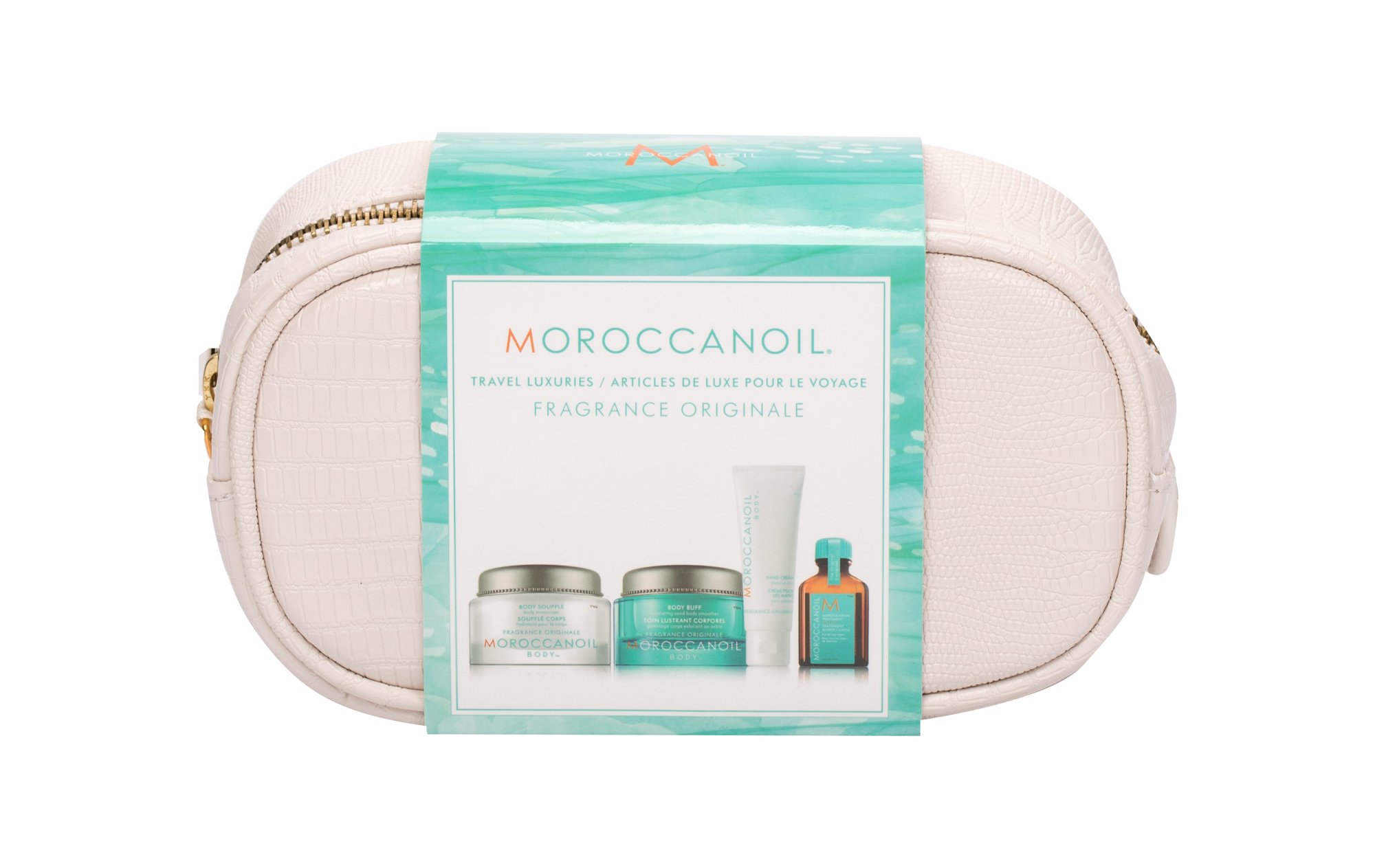 Moroccanoil Body 50ml Body Buff 50 ml + Body Soufflé 45 ml + Hand Cream 20 ml + Treatment Oil 15 ml + Cosmetic Bag kūno pilingas Rinkinys