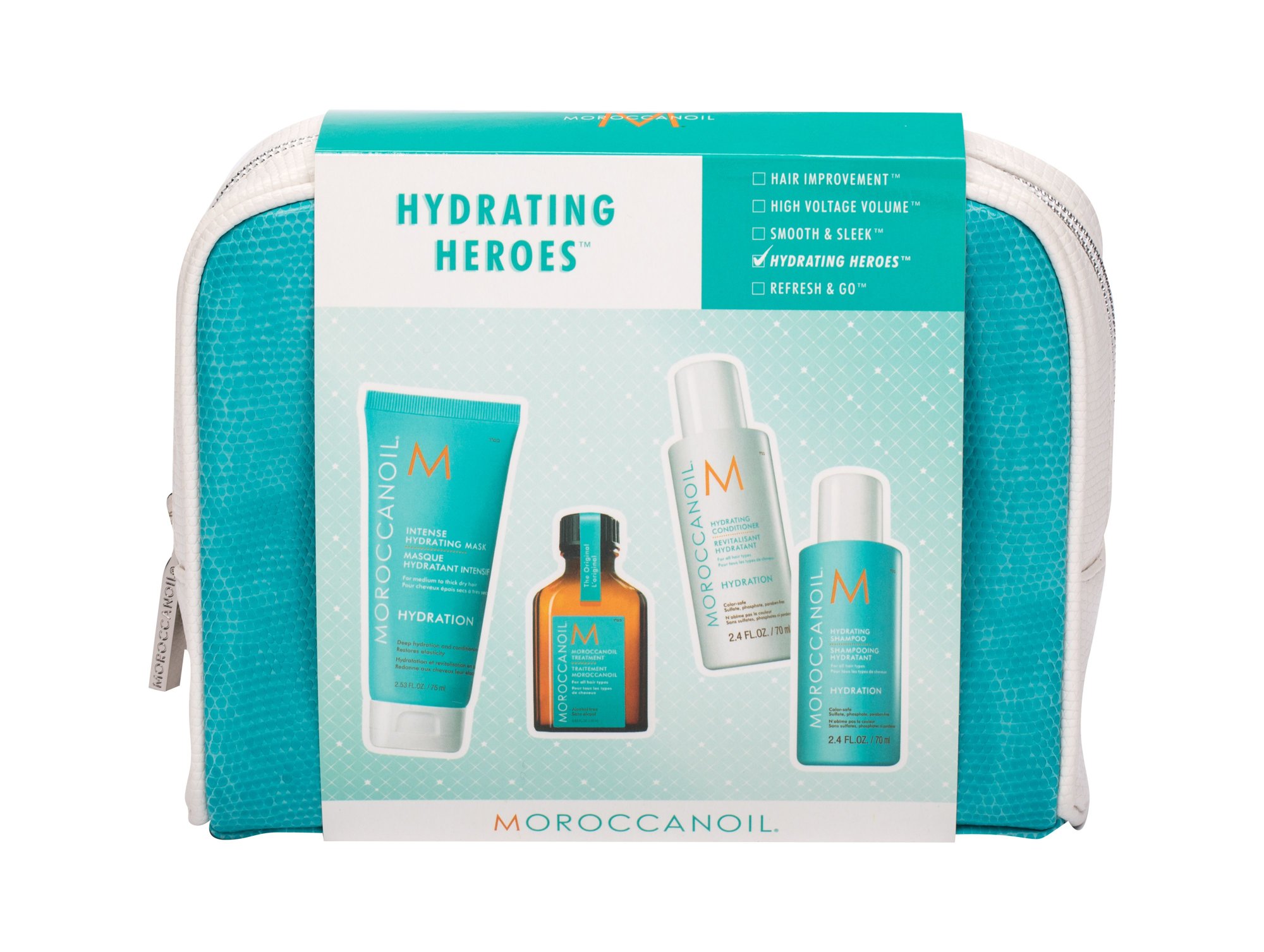 Moroccanoil Hydration 25ml Shampoo 70 ml + Conditioner 70 ml + Hair Mask 75 ml + Hair Oil 25 ml + Cosmetic Bag šampūnas Rinkinys
