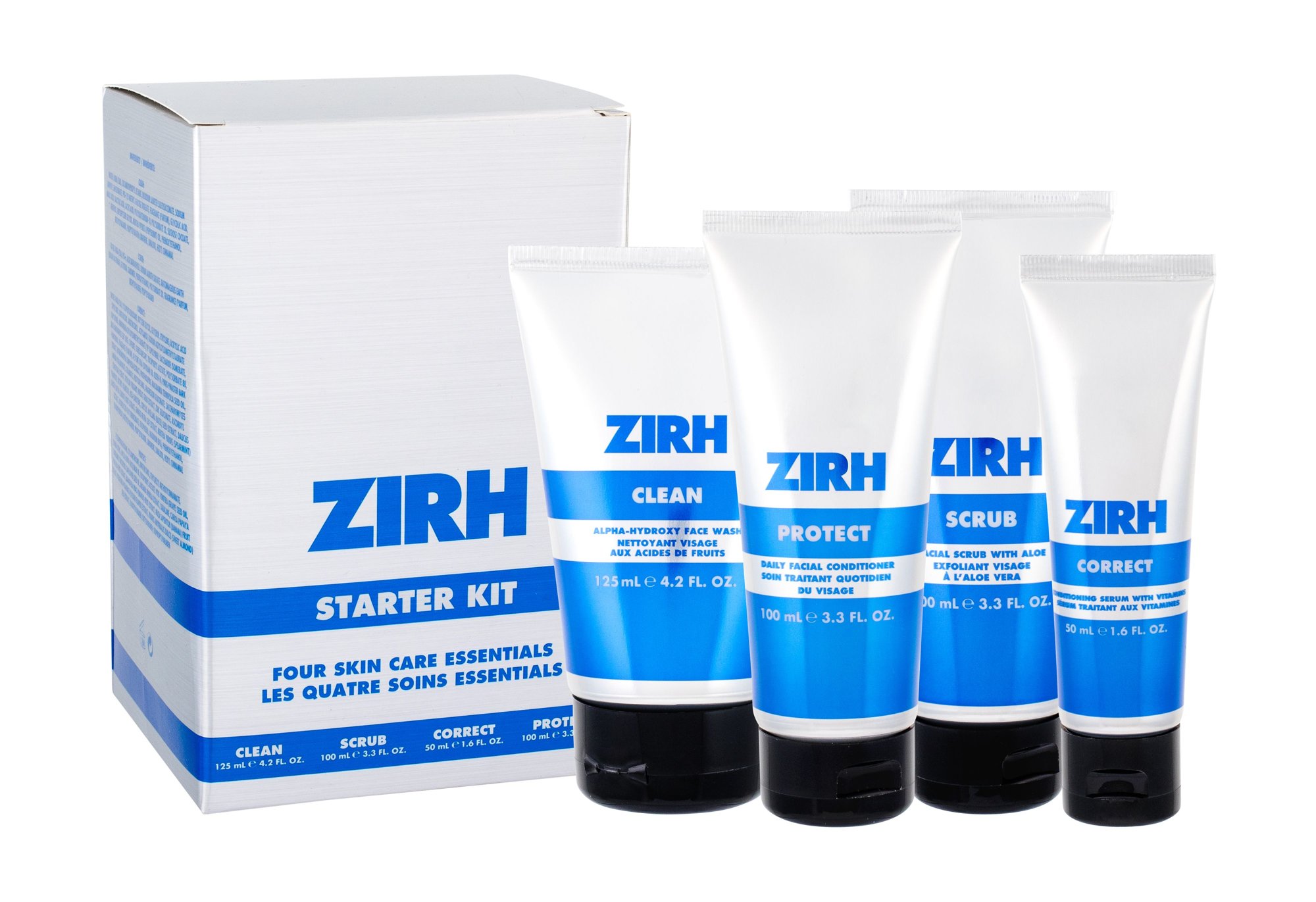 Zirh Clean Alpha-Hydroxy Face Wash 125ml Face Wash Clean 125 ml + Facial Serum Correct 50 ml + Facial Conditioner Protect 100 ml + Facial Peeling Scrub 100 ml veido gelis Rinkinys
