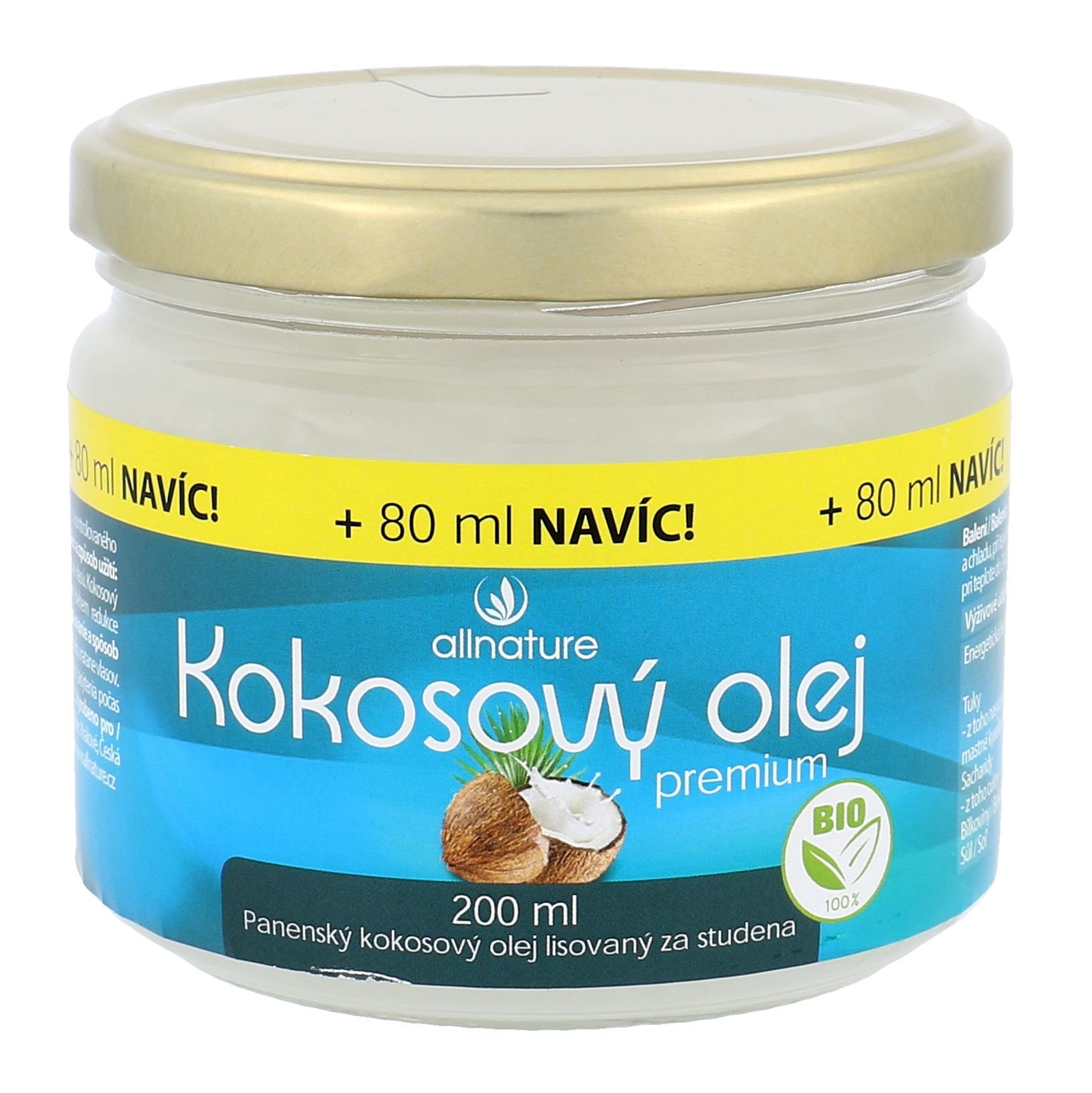 Allnature Premium Bio Coconut Oil 280ml sveikatos apsaugai