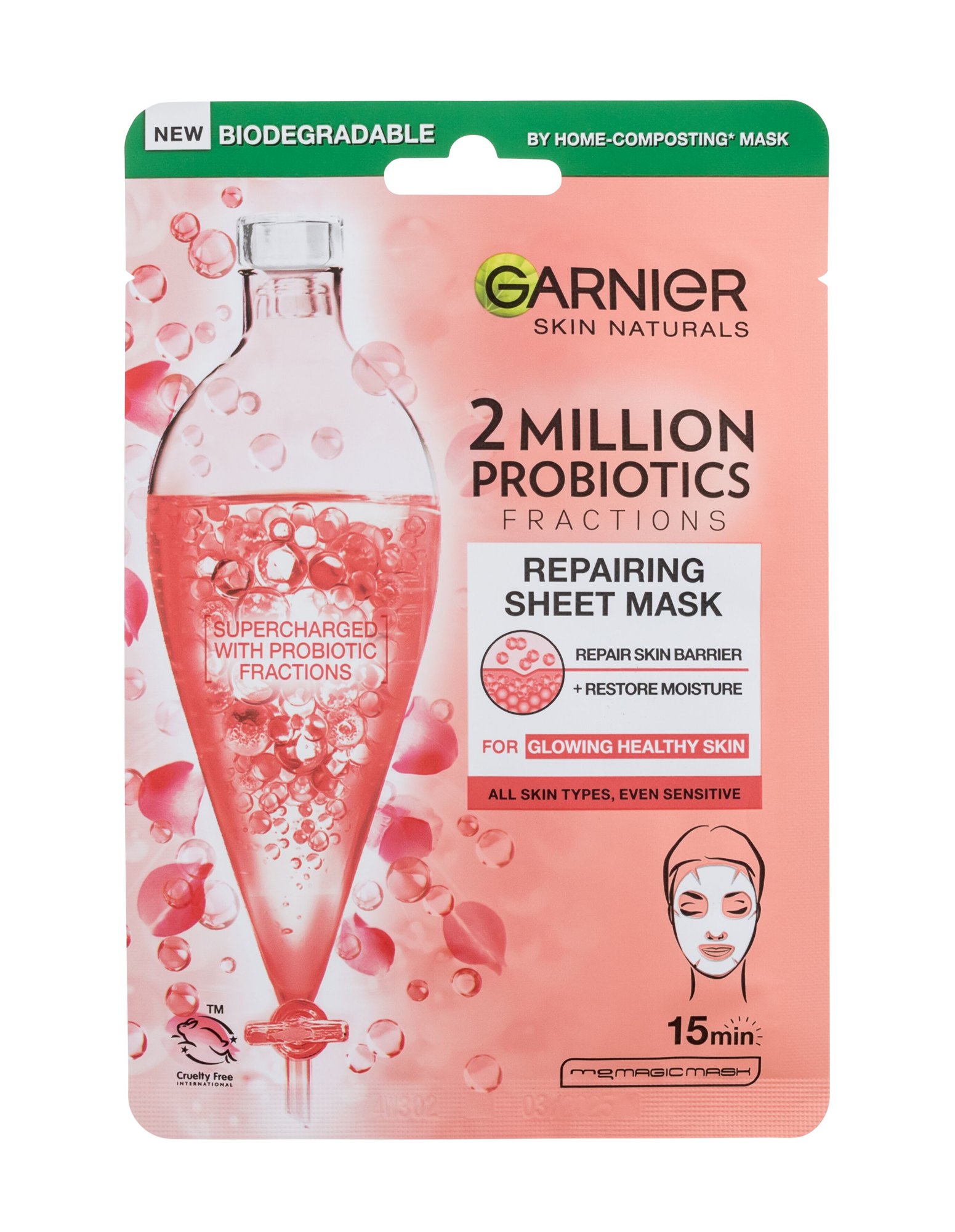 Garnier Skin Naturals 2 Million Probiotics Repairing Sheet Mask Veido kaukė