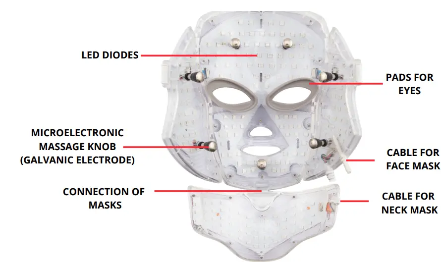 Palsar 7 LED Mask + Neck 7 veido ir kaklo LED kaukė su masažiniais elektrodais kosmetinis prietaisas