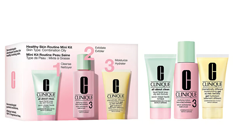 Clinique Set Clinique Healthy Skin Routine Mini Kit Skin Type 3 Facial Soap Oily 30ml + Clarifying Lotion 3 60ml + Oil-Free Gel Makiažo valiklis Moterims