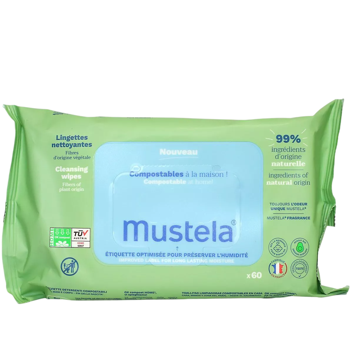 Mustela B&eacute;b&eacute; Cleansing Wipes 60vnt drėgnos servetėlės
