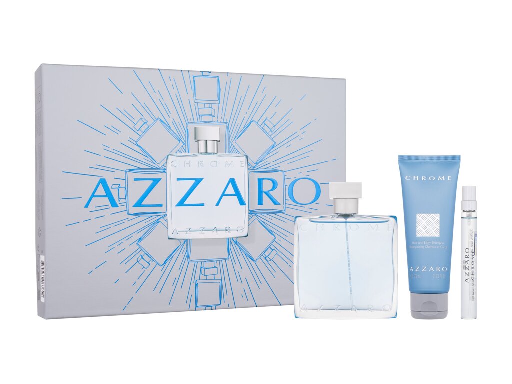 Azzaro Chrome Eau De Toilette 100 ml Edt 100 ml + Edt 10 ml + Hair and Body Shampoo 75 ml Sample Set