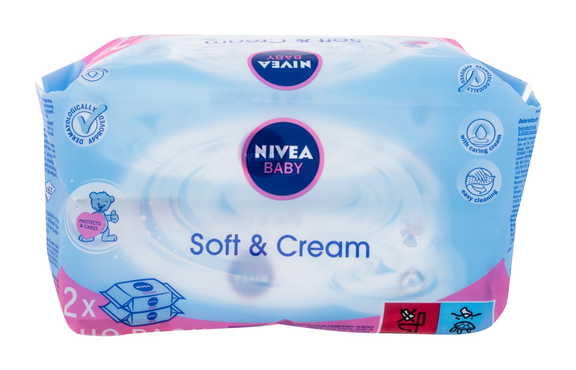Nivea Baby Soft & Cream 2x63vnt drėgnos servetėlės
