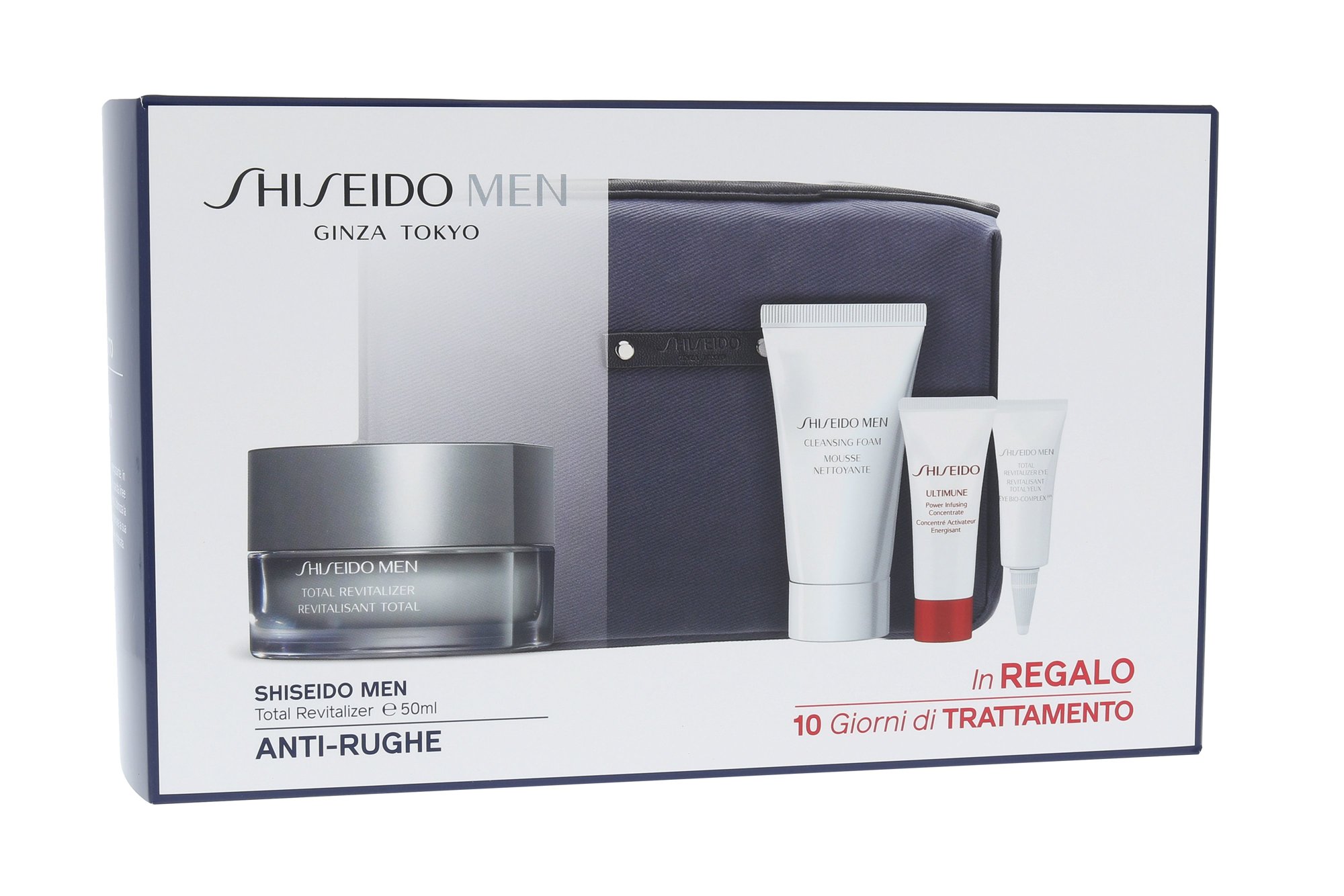 Shiseido MEN Total Revitalizer 50ml MEN Total Revitalizer 50 ml + MEN Cleansing Foam 30 ml + ULTIMUNE Power Infusing Concentrate 5 ml + MEN Total Revitalizer Eye 3 ml + Cosmetic Bag dieninis kremas Rinkinys