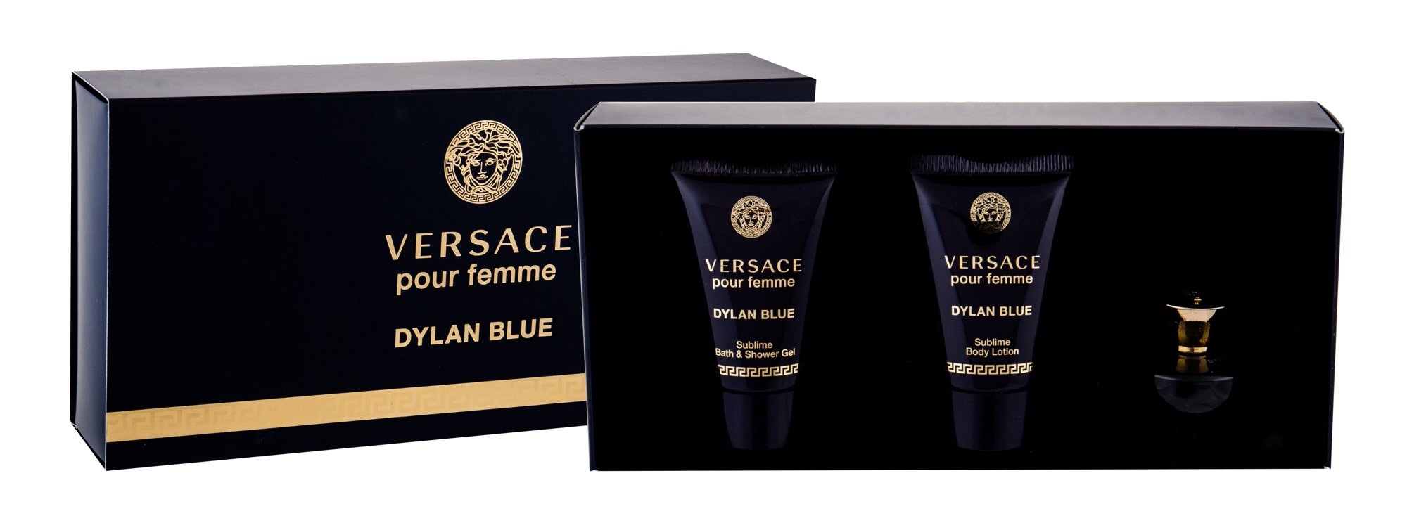 Versace Pour Femme Dylan Blue 5ml Edp 5 ml + Body Lotion 25 ml + Shower Gel 25 ml kvepalų mėginukas Moterims EDP Rinkinys (Pažeista pakuotė)
