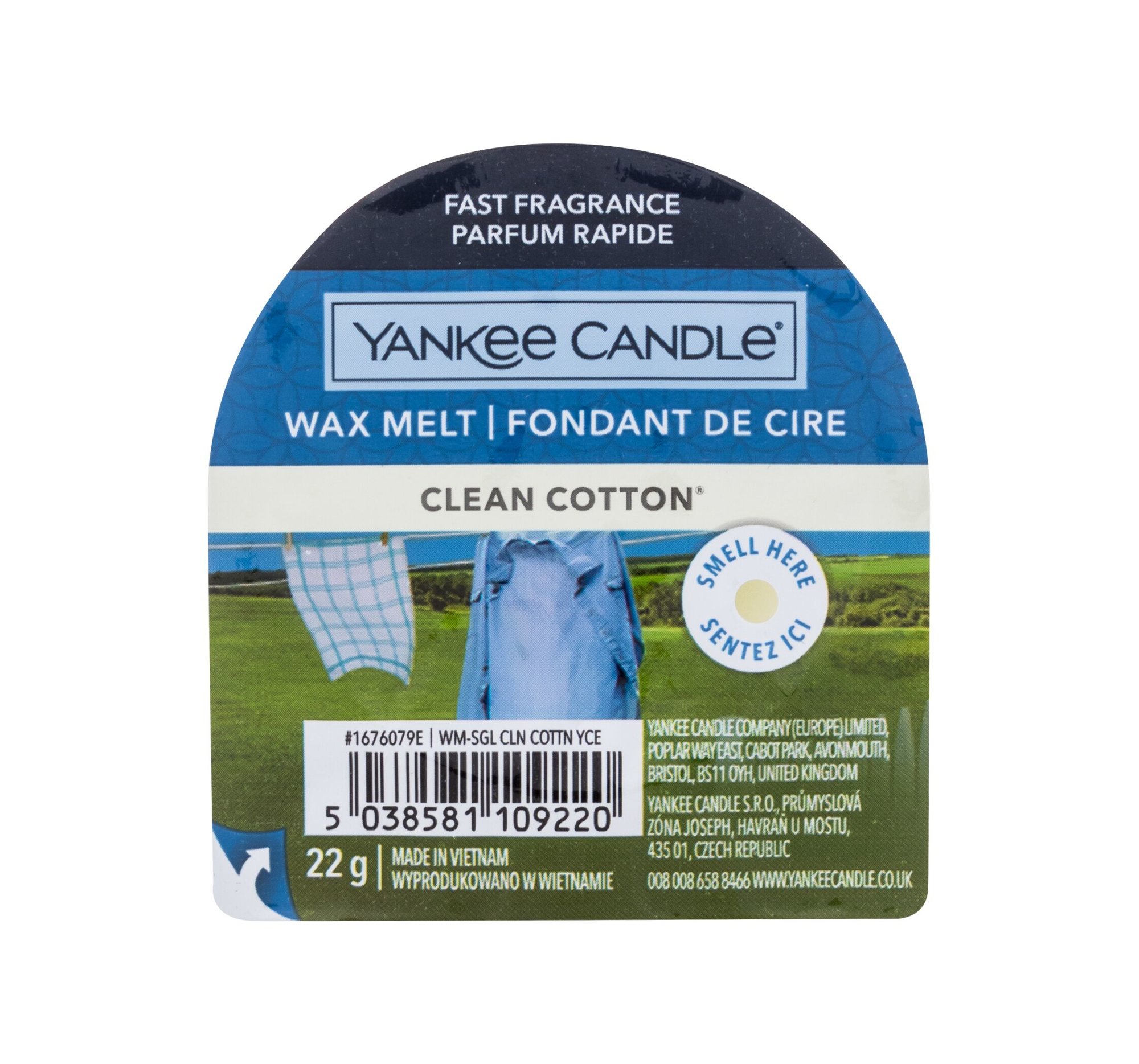 Yankee Candle Clean Cotton 22g Kvepalai Unisex Kvapusis vaškas