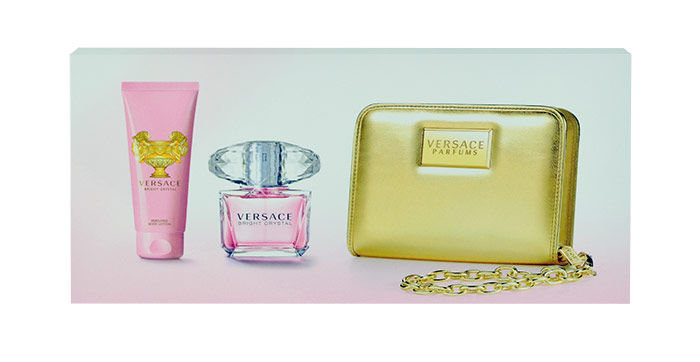 Versace Bright Crystal 90ml Edt 90 + 100ml Body milk + Handbag Kvepalai Moterims EDT Rinkinys (Pažeista pakuotė)