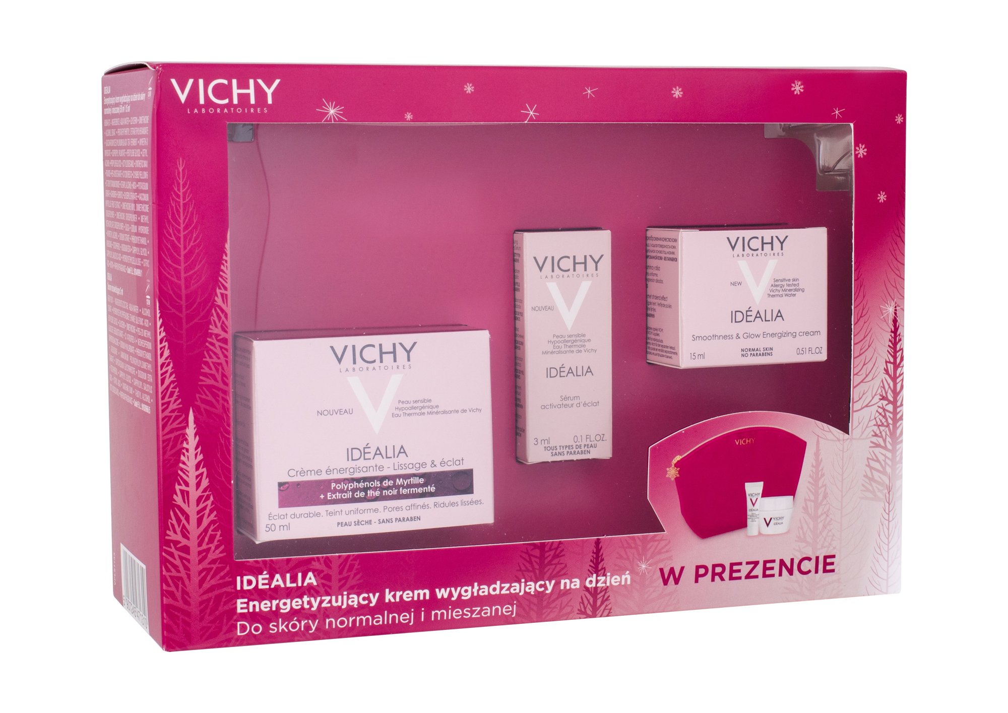 Vichy Idéalia Energizing 50ml Daily Skin Care 50 ml + Daily Skin Care 15 ml + Skin Serum 3 ml + Cosmetic Bag dieninis kremas Rinkinys