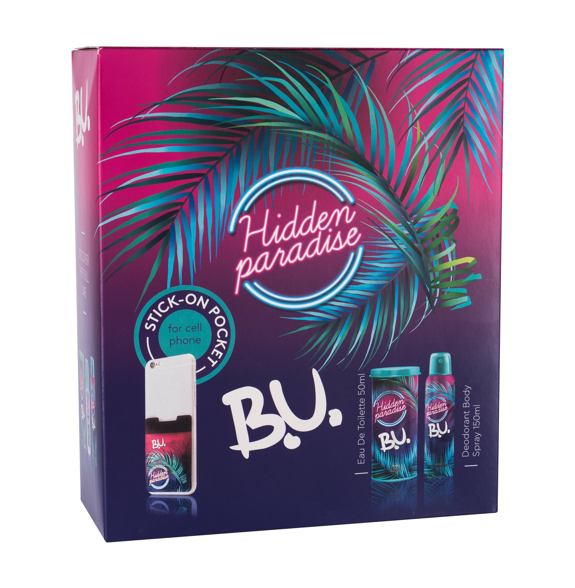 B.U. Hidden Paradise 50ml Edt 50 ml + Deodorant 150 ml + Stick-On Pocket for Mobile Phone Kvepalai Moterims EDT Rinkinys (Pažeista pakuotė)