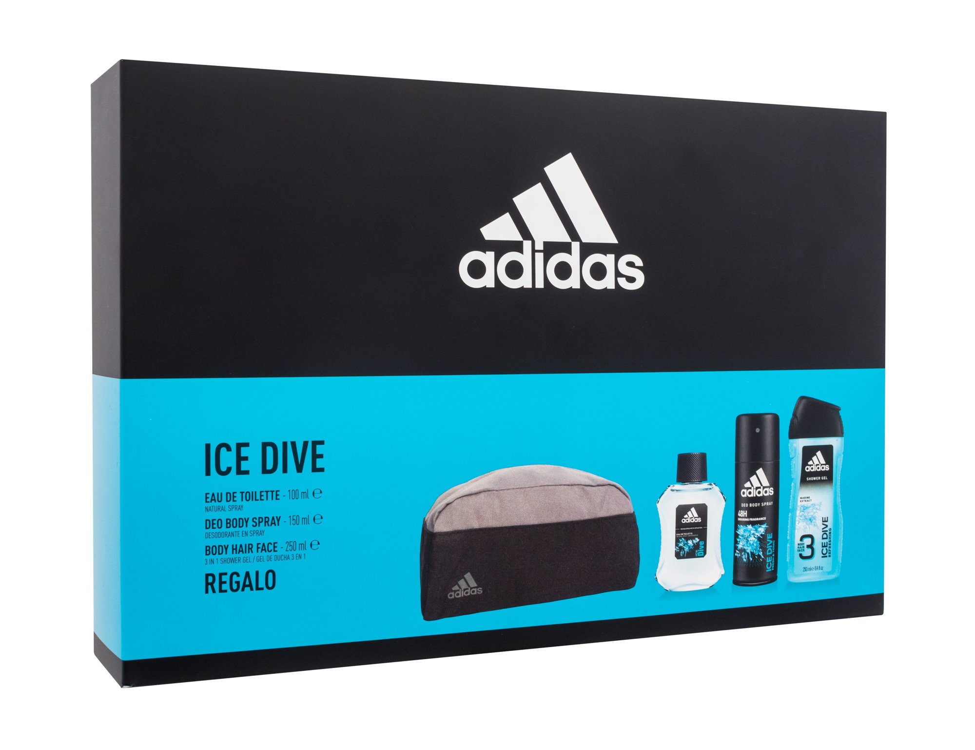 Adidas Ice Dive 100ml Edt 100 ml + Deodorant 150 ml + Shower Gel 250 ml + Cosmetic Bag Kvepalai Vyrams EDT Rinkinys