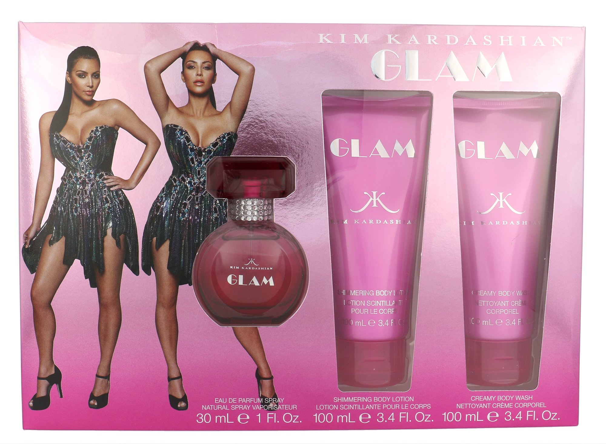 Kim Kardashian Glam 30ml Edp 30 ml + Body lotion 100 ml + Shower gel 100 ml Kvepalai Moterims EDP Rinkinys (Pažeista pakuotė)
