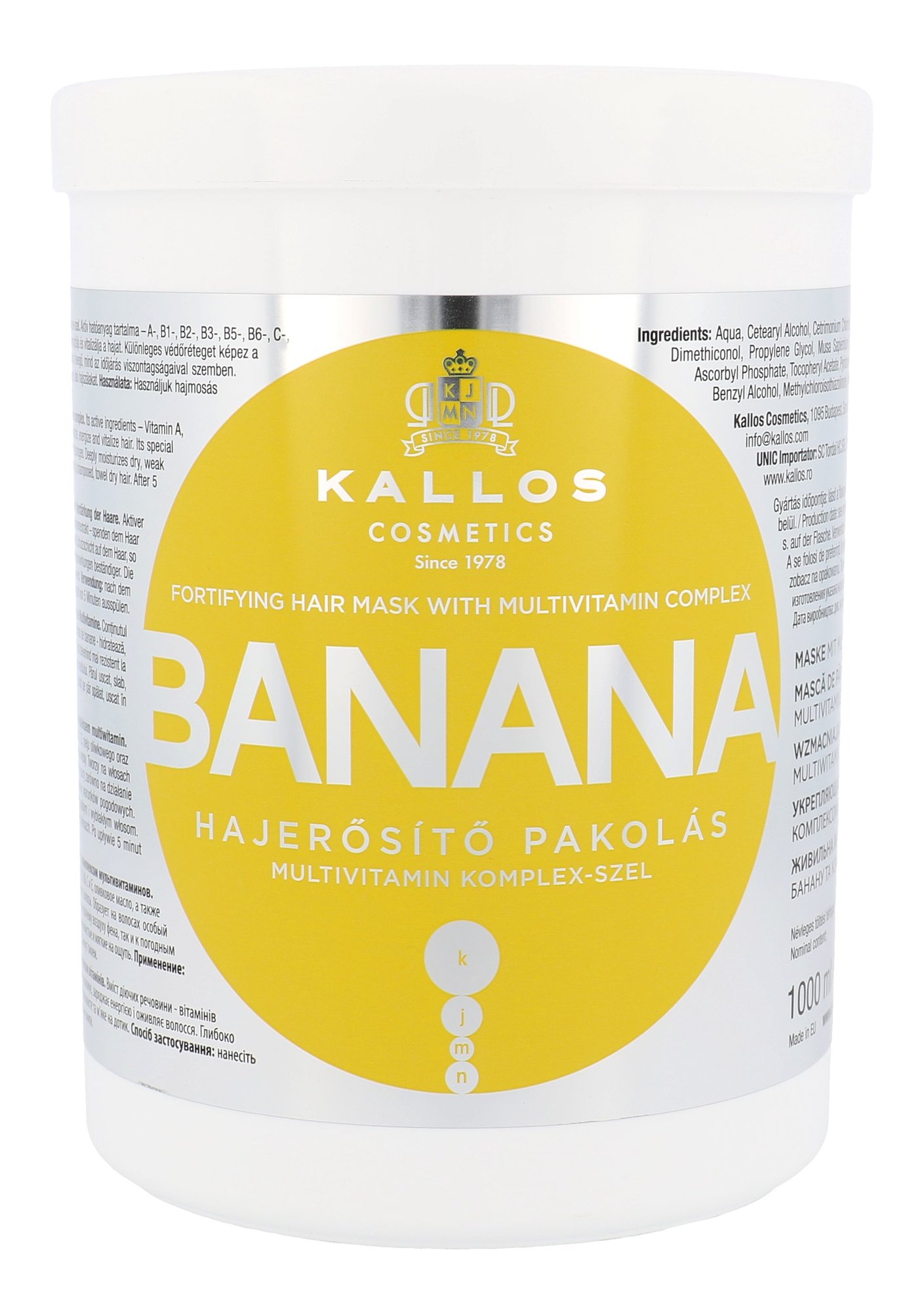 Kallos Cosmetics Banana 1000ml plaukų kaukė (Pažeista pakuotė)