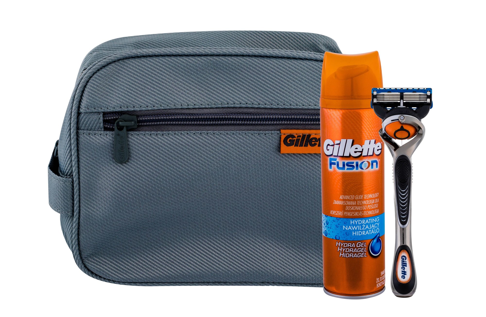Gillette Fusion Proglide 1vnt Shaver with One Head + Shaving Gel Hydrating 200 ml + Cosmetic Bag skustuvas Rinkinys (Pažeista pakuotė)