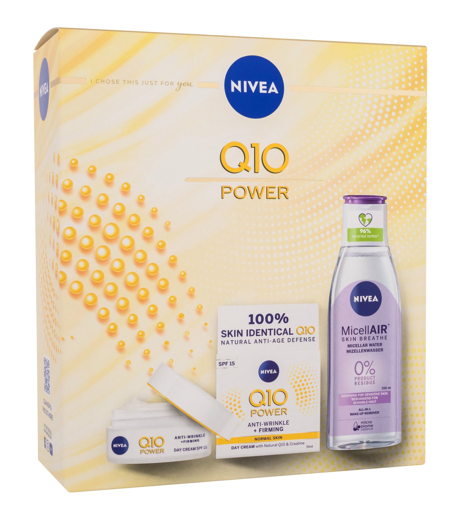 Nivea Q10 Power Anti-Wrinkle + Firming 50ml Daily Facial Cream Q10 Power SPF15 50 ml + MicellAir 200 ml dieninis kremas Rinkinys (Pažeista pakuotė)