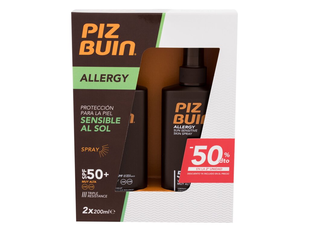 Piz Buin Allergy Sun Sensitive Skin Spray 200ml Allergy Sun Sensitive Skin Spray SPF50+ 2 x 200 ml įdegio losjonas Rinkinys (Pažeista pakuotė)