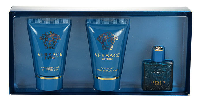 Versace Eros 5ml Edt 5ml + 25ml shower gel + 25ml aftershave balm kvepalų mėginukas Vyrams EDT Rinkinys (Pažeista pakuotė)