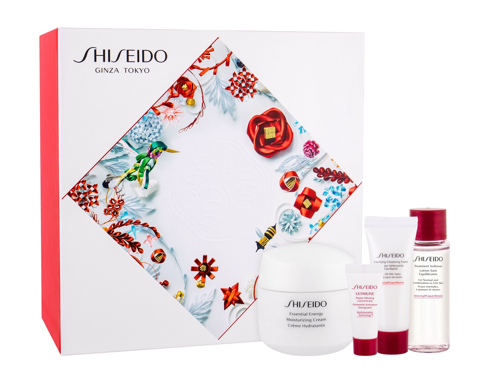 Shiseido Essential Energy Moisturizing Cream 50ml Daily Facial Care 50 ml + Facial Serum ULTIMUNE 5 ml + Clarifying Cleansing Foam 15 ml + Treatment Softener 30 ml dieninis kremas Rinkinys
