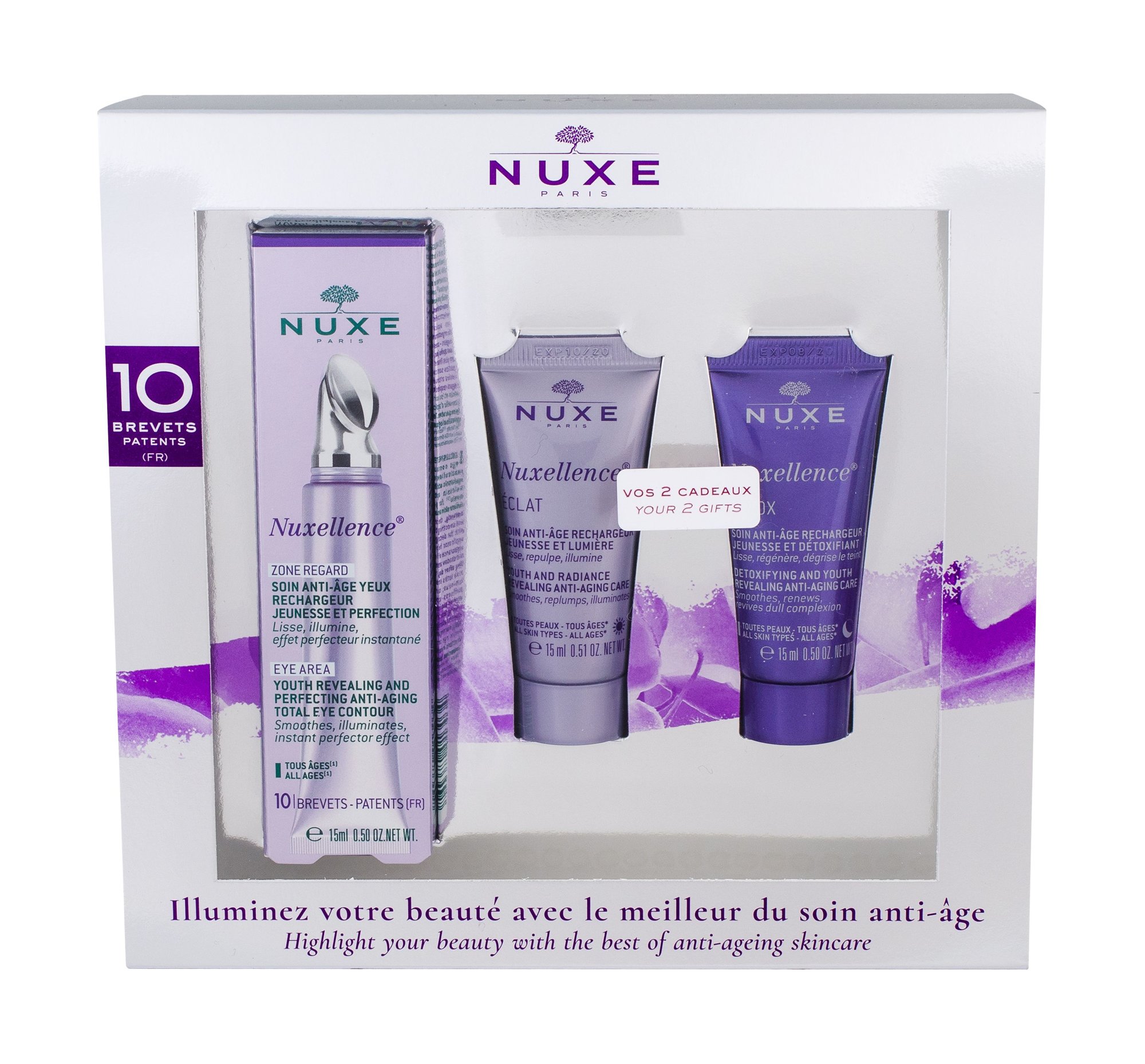 Nuxe Nuxellence 15ml Eye Care 15 ml + Skin Serum 15 ml + Night Skin Care 15 ml paakių kremas Rinkinys