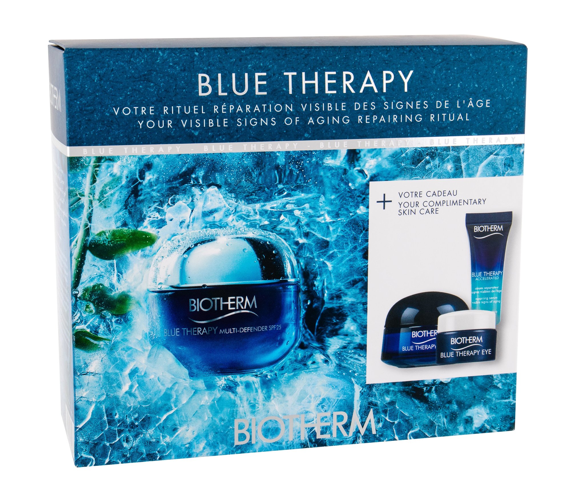 Biotherm Blue Therapy Multi-Defender 50ml Daily Skin Care SPF25 50 ml + Night Skin Care 15 ml + Skin Serum 10 ml + Eye Care 5 ml dieninis kremas Rinkinys (Pažeista pakuotė)