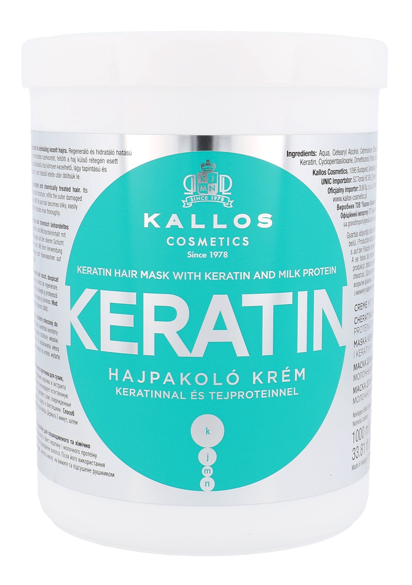 Kallos Cosmetics Keratin 1000ml plaukų kaukė (Pažeista pakuotė)