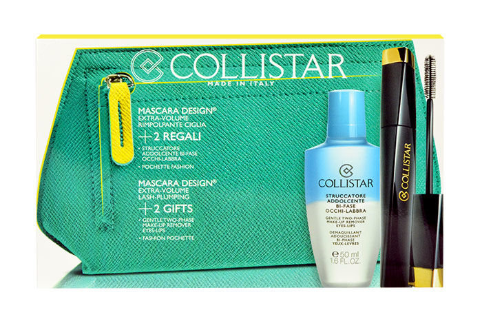 Collistar Design 11ml 11ml Mascara Design Extra Volume + 50ml Gentle Two-Phase Make-Up Remover Eyes-Lips + Cosmetic Bag blakstienų tušas Rinkinys