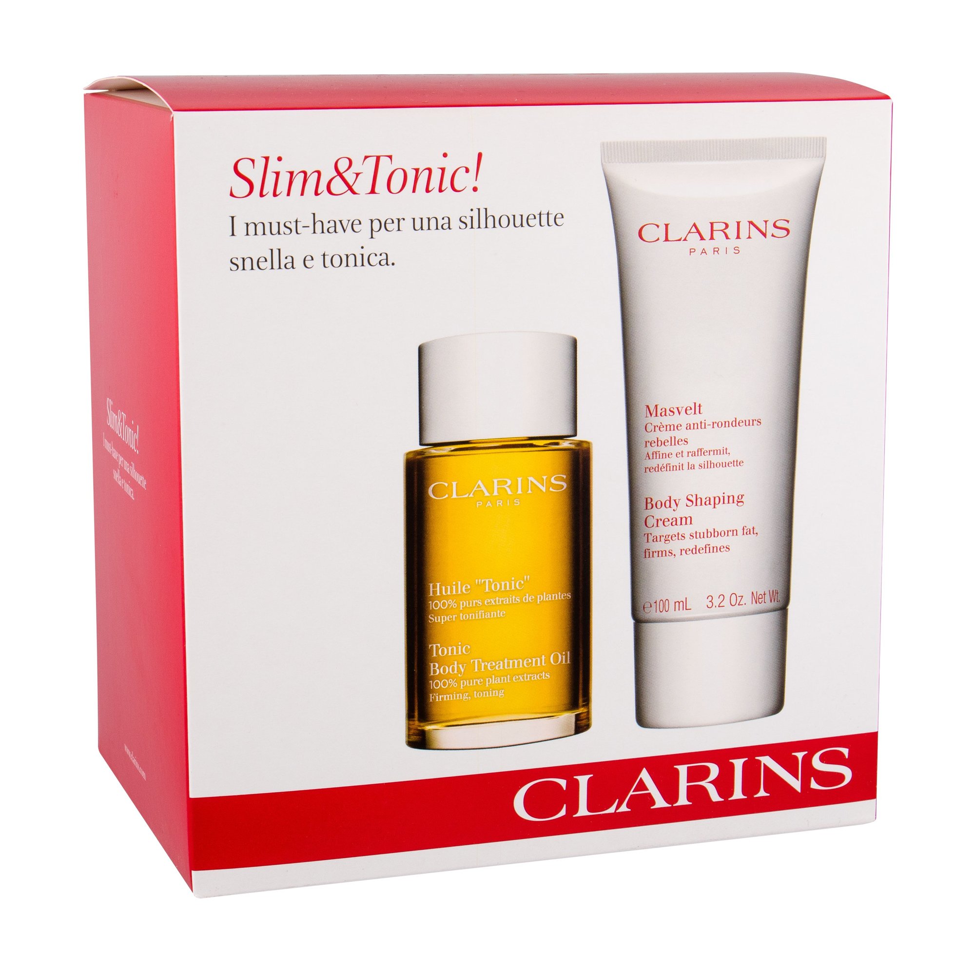 Clarins Tonic Body Treatment Oil 100ml Body Oil 100 ml + Body Shaping Cream 100 ml + Cosmetic Bag kūno aliejus Rinkinys