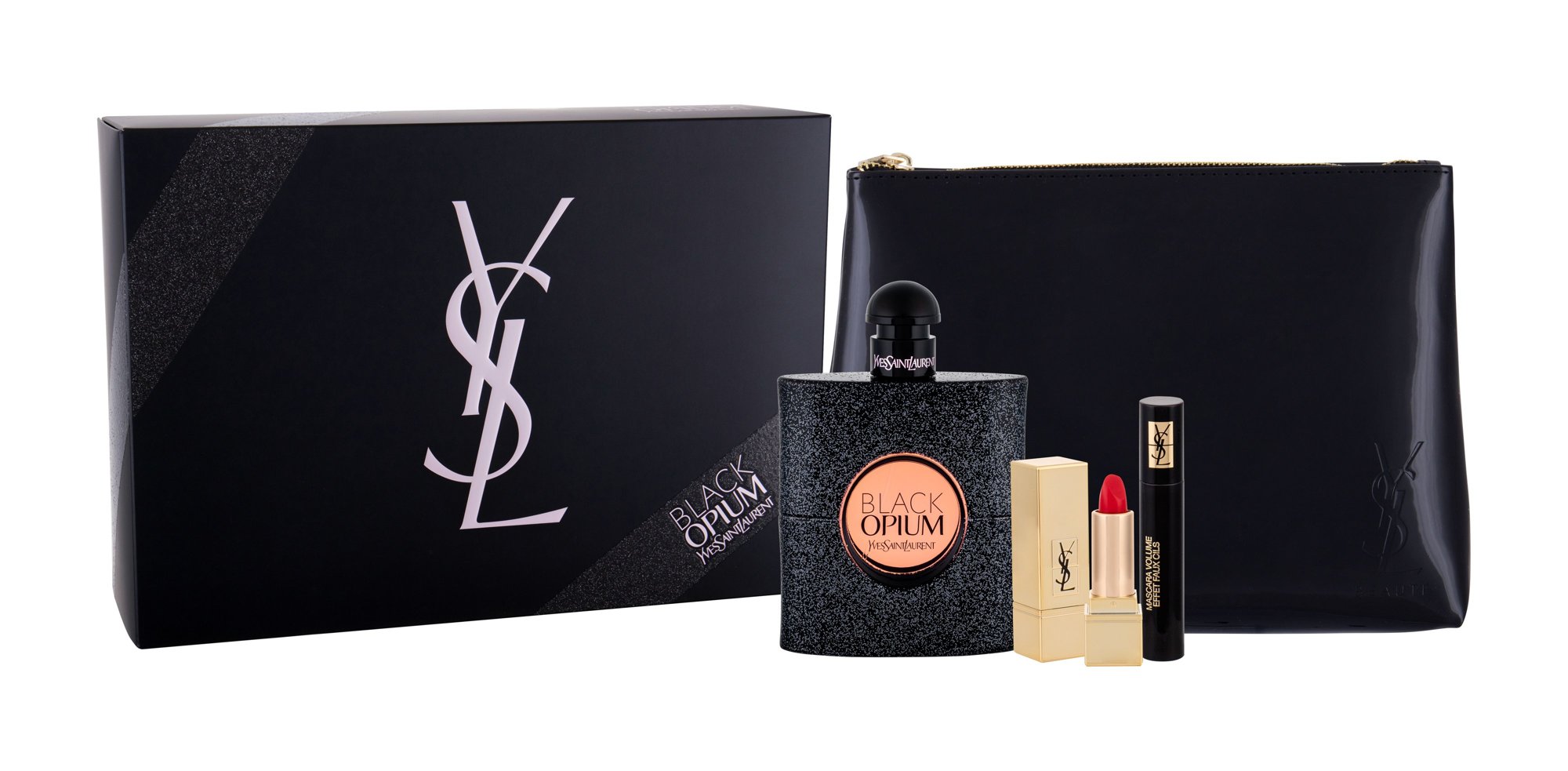 Yves Saint Laurent Black Opium 90ml Edp 90 ml + Lipstick Rouge Pur Couture no.1 1,6 g + Mascara Volume Faux Cils no. 1 2 ml + Cosmetic Bag Kvepalai Moterims EDP Rinkinys