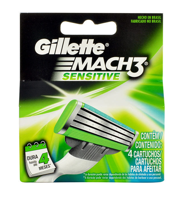 Gillette Mach 3 Sensitive 4vnt skustuvo galvutė (Pažeista pakuotė)