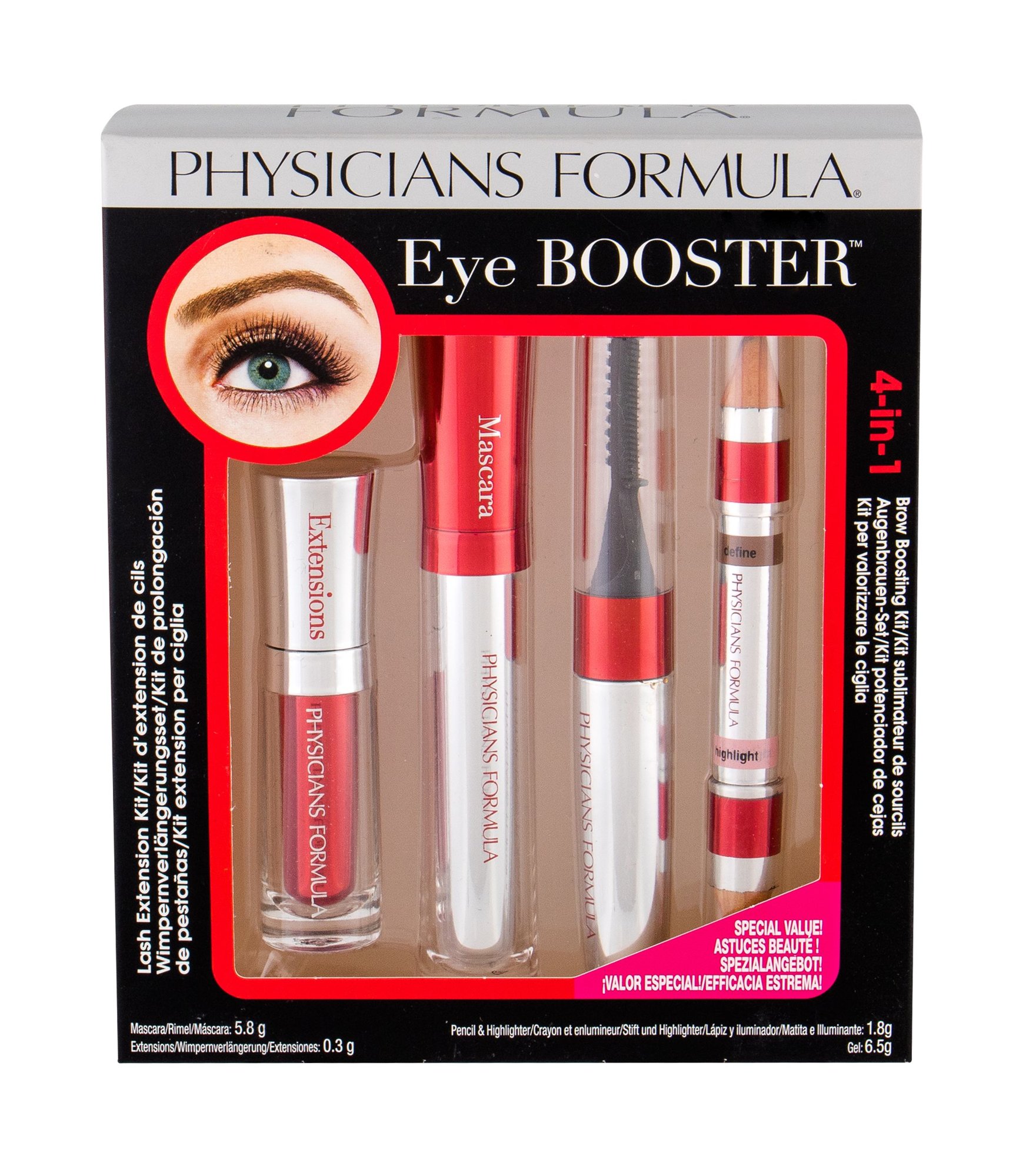 Physicians Formula Eye Booster Lash Extension Kit 5,8g Mascara 5,8 g + Extensions 0,3 g + Eyebrow Gel 6,5 g + Eyebrow Pencil 1,8 g Universal blakstienų tušas Rinkinys